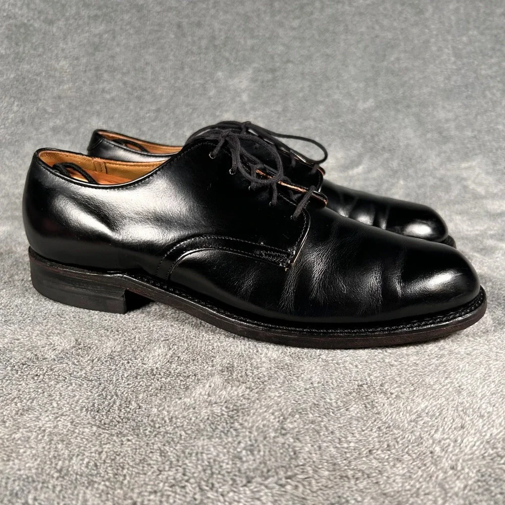 VTG DJ Leavenworth Military Derby Dress Shoes Black Leather Plain Toe Mens 7.5 R